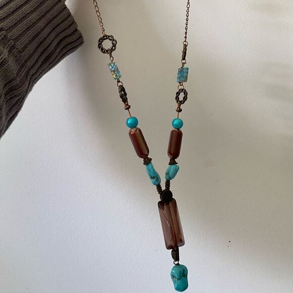 Bead and blue stone necklace vintage - Picture 4 of 6